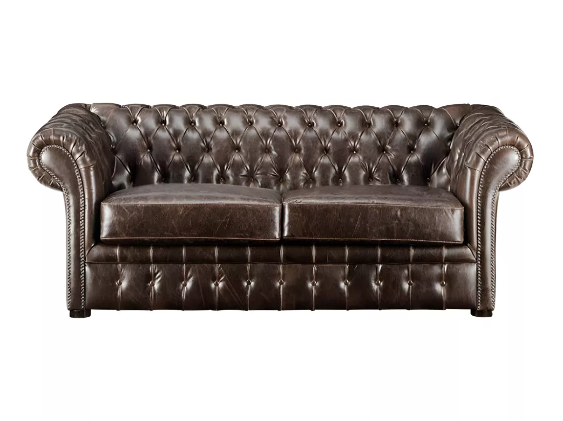 Canapés 3 places 2 places et un fauteuil chesterfield CLOTAIRE 100% cuir vieilli
