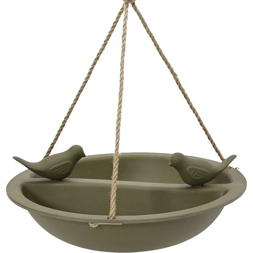 Decoris Vogelbad - bamboe hout - donkergroen - drinkschaal - 27 cm