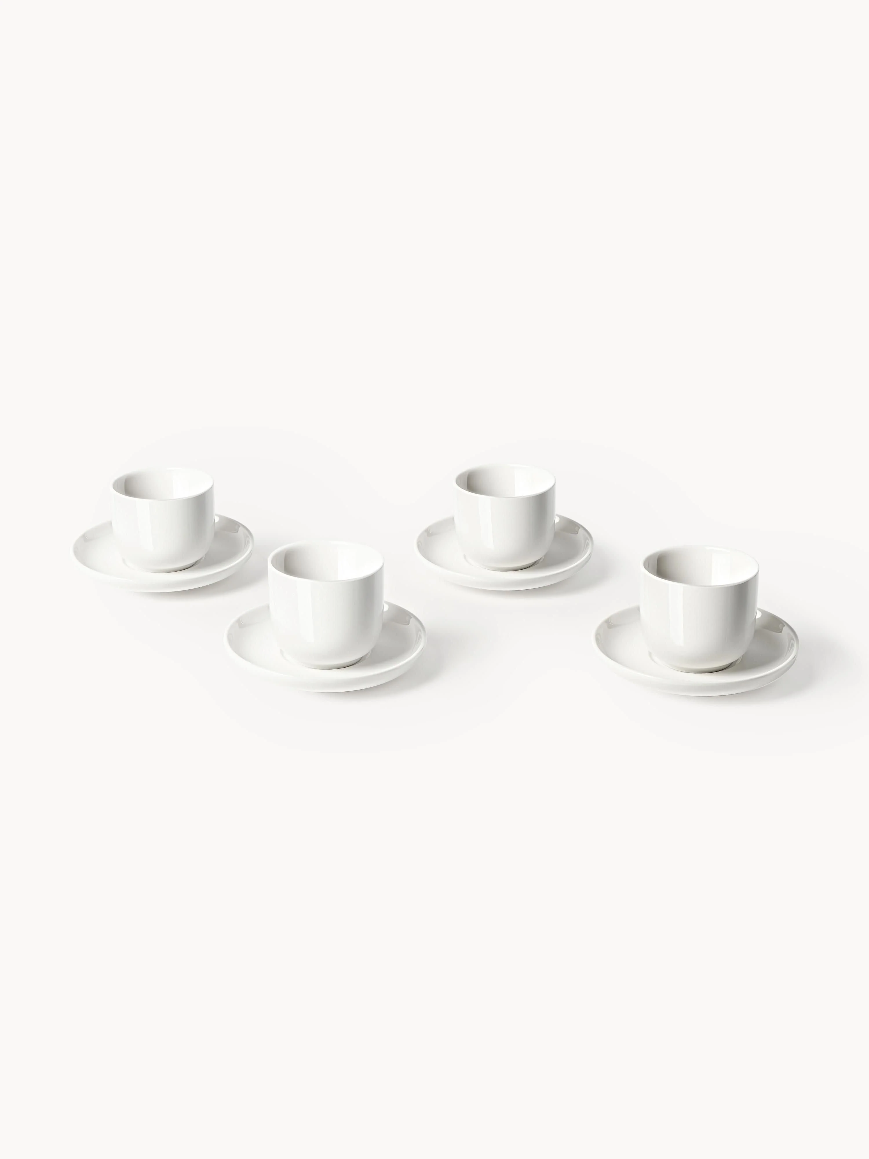 Porseleinen espressokopjes Nessa met schotels, 4 stuks