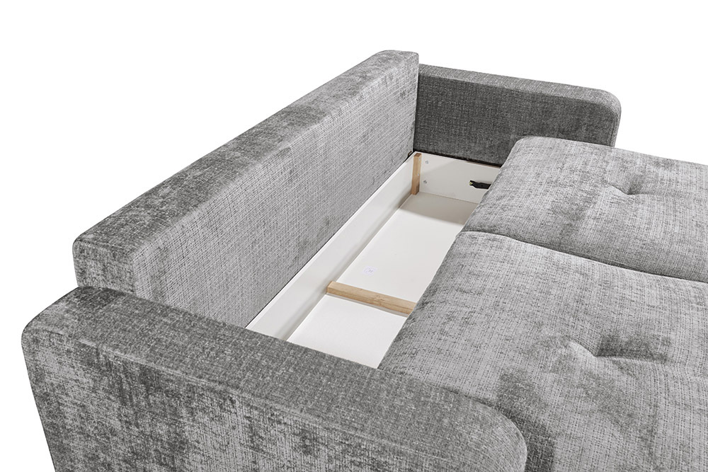 Modernes Schlafsofa DIAMOND 235cm silbergrau Chenille Cremona mit Stauraum 3-Sitzer