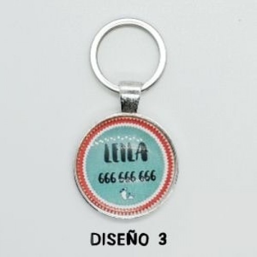 Placa de identificação para cães, formato circular vermelho, cor verde-clara.