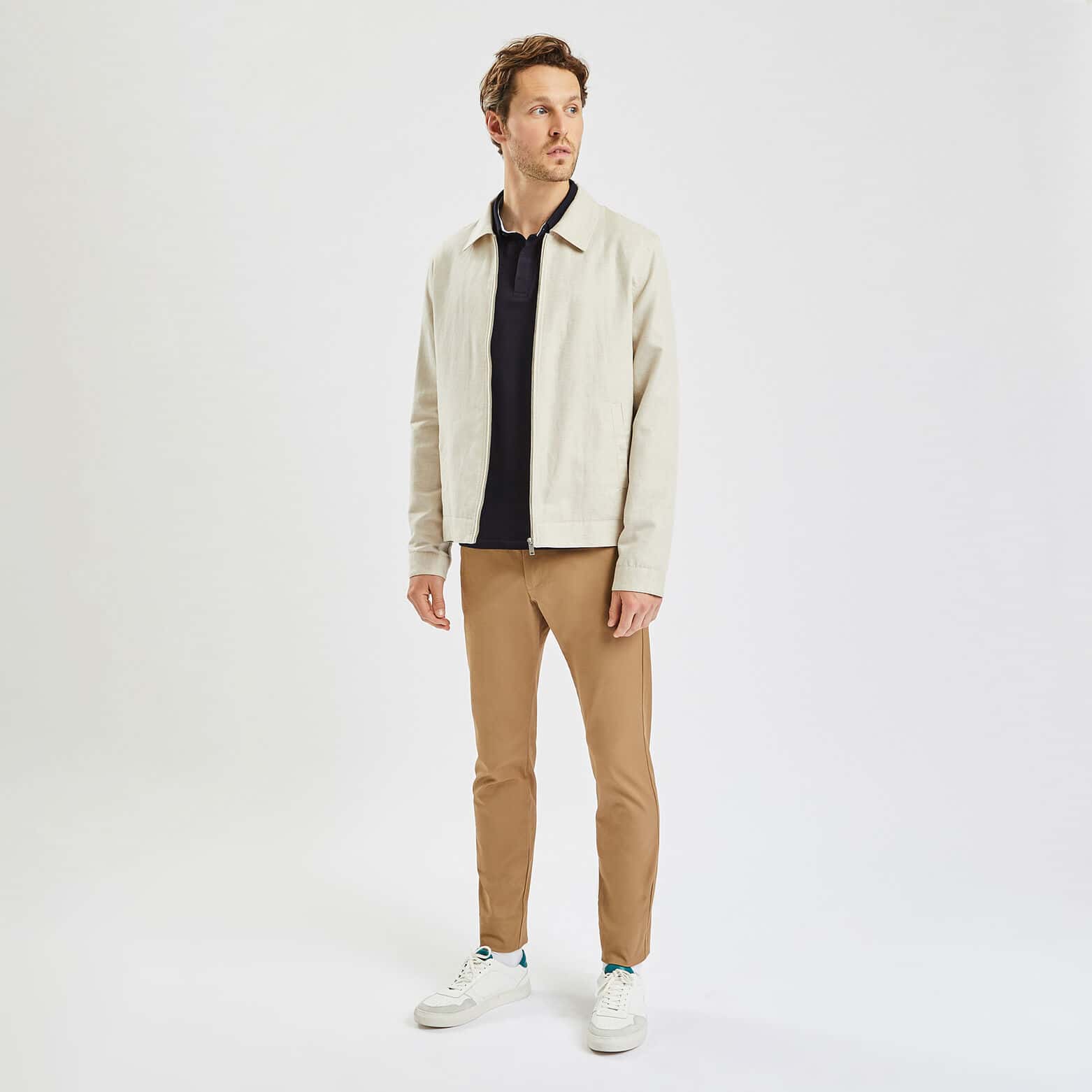 Polo manches longues interlock uni Bleu foncé