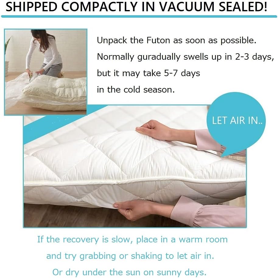 EMOOR Japanische Faltbarer Futon Matratze für Tatami CLASSE 100 x 200 cm, Weiß, Hergestellt in Japan, Bodenmatratze Baumwolle