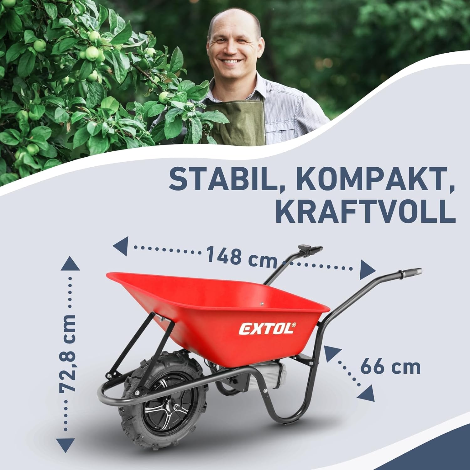 Elektrische Schubkarre mit Akku I 80L Mulde I 150kg Traglast I 500W I 40V Li-ion mit 6000mAh