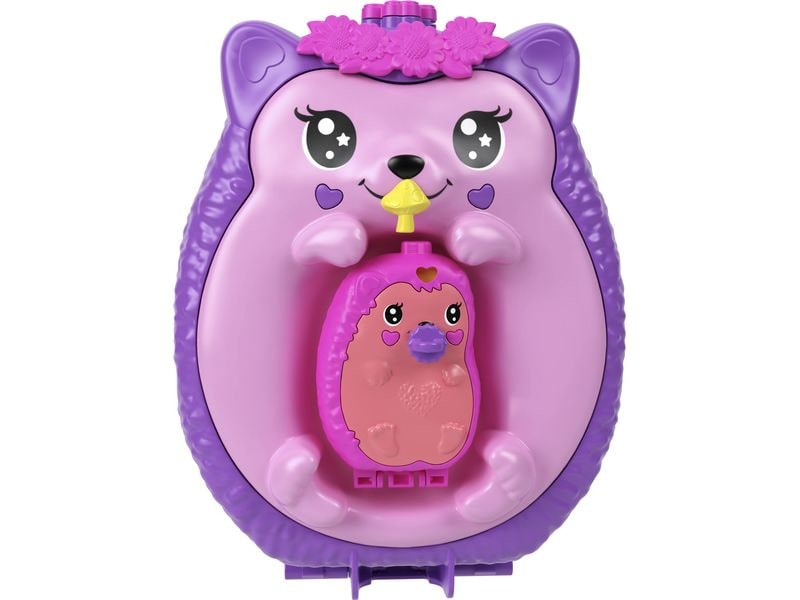 Polly Pocket Spielset Igel-Mama & Baby Schatulle Handtaschen-Spielset mit 2 Puppen & 16 Accessoires inklusive Haustieren