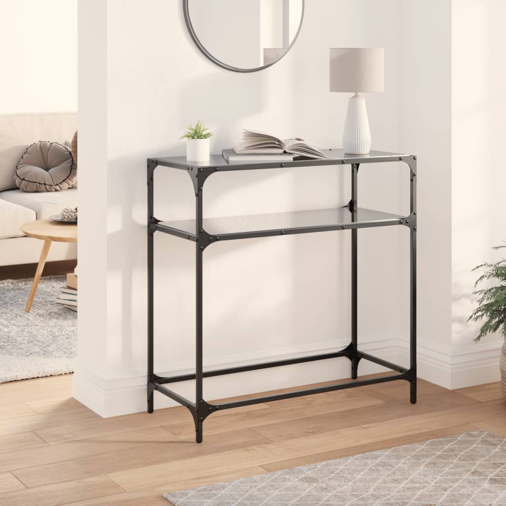 vidaXL Salontafel met zwart glazen blad 80x35x81 cm staal