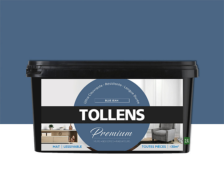 Peinture Tollens premium murs, boiseries et radiateurs blue jean mat 2,5L