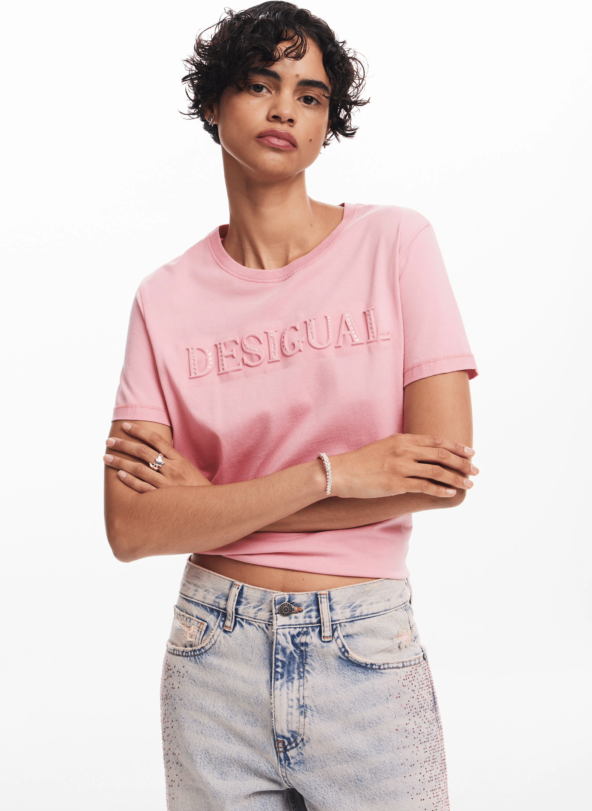 Tee-shirt droit col rond en coton | Rouge