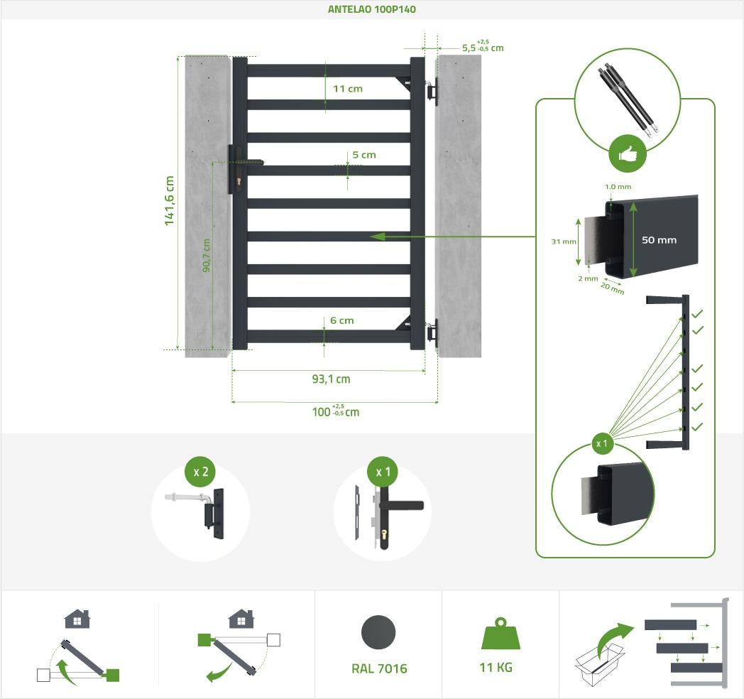 ANTELAO 350B140 Draaipoortpakket + ANTELAO 100P140 Grijze Poort