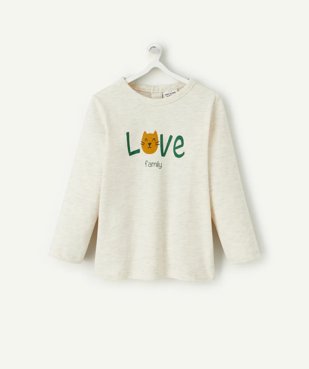 T-SHIRT BÉBÉ GARÇON EN COTON BIO GRIS CHINÉ AVEC CHAT
