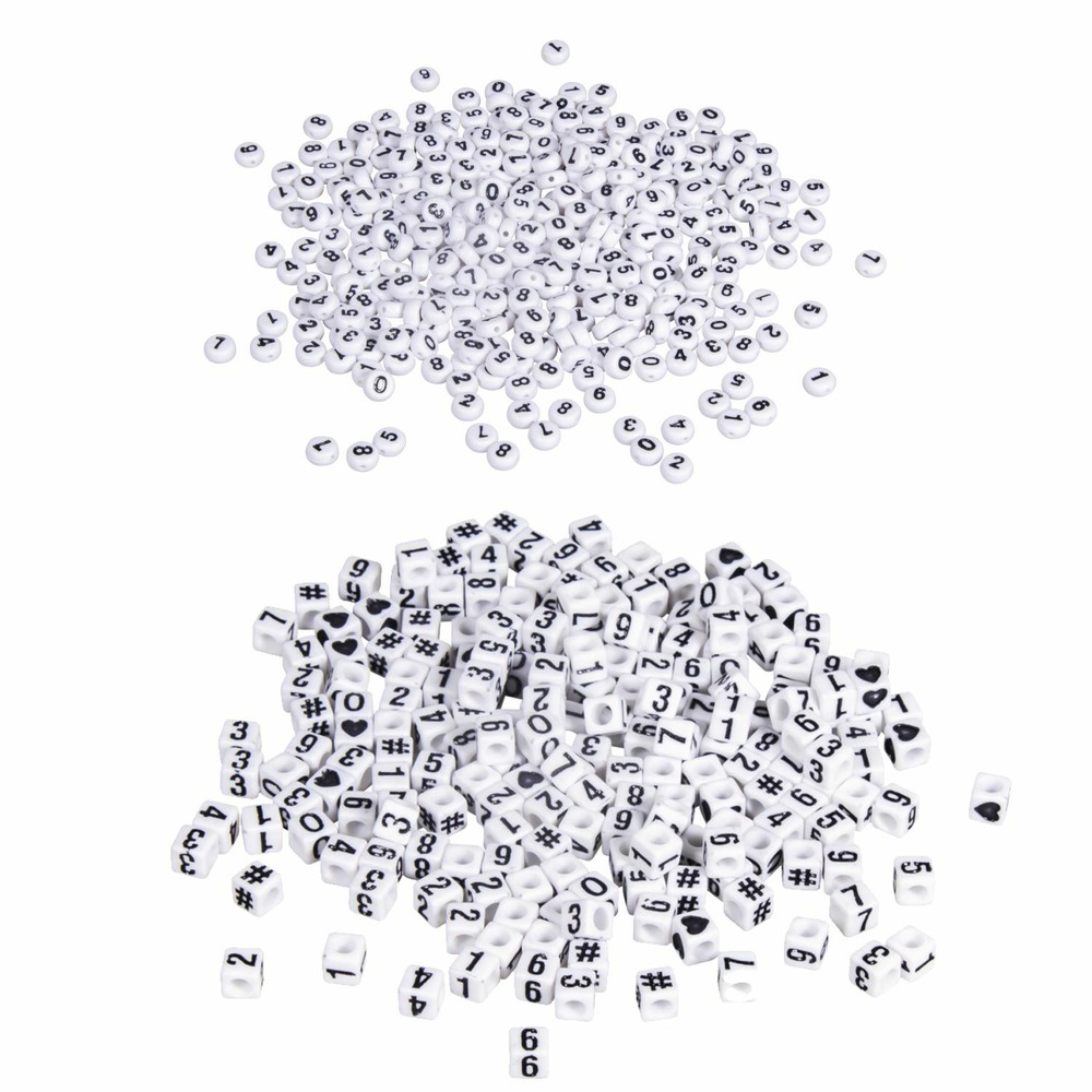 Kit de perles chiffres blanches rondes et carrées