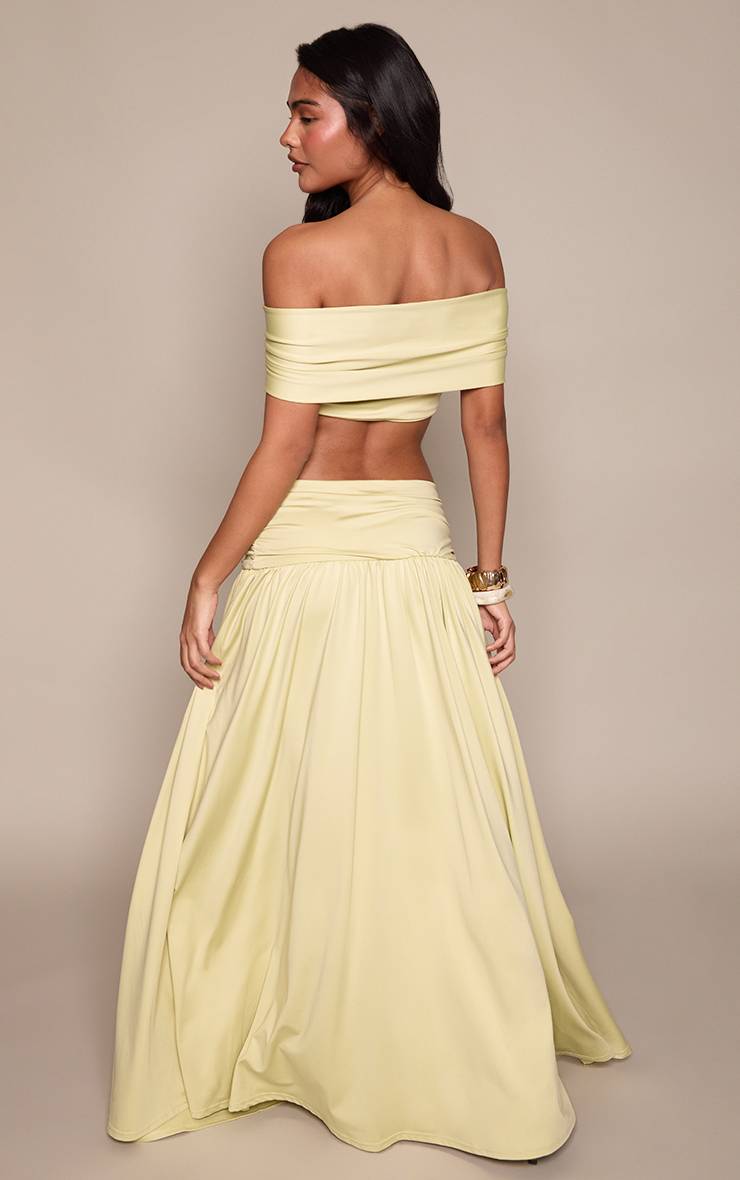 Citron Vert Jupe Longue Coordonnée Style Bardot Avec Détail Nœud