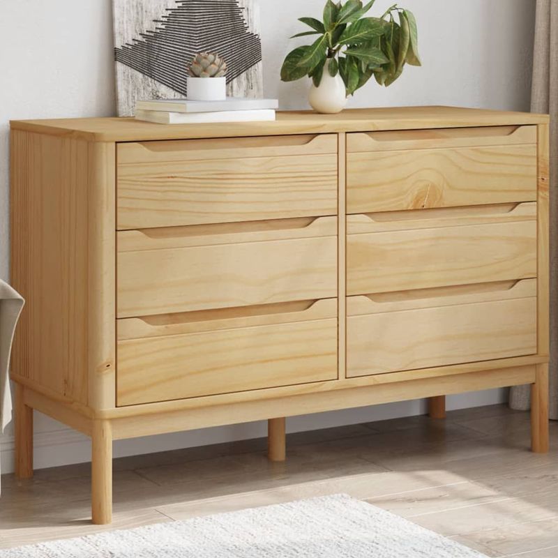 vidaXL Ladekast FLORO - Wasbruin - Massief Grenenhout - 6 Lades