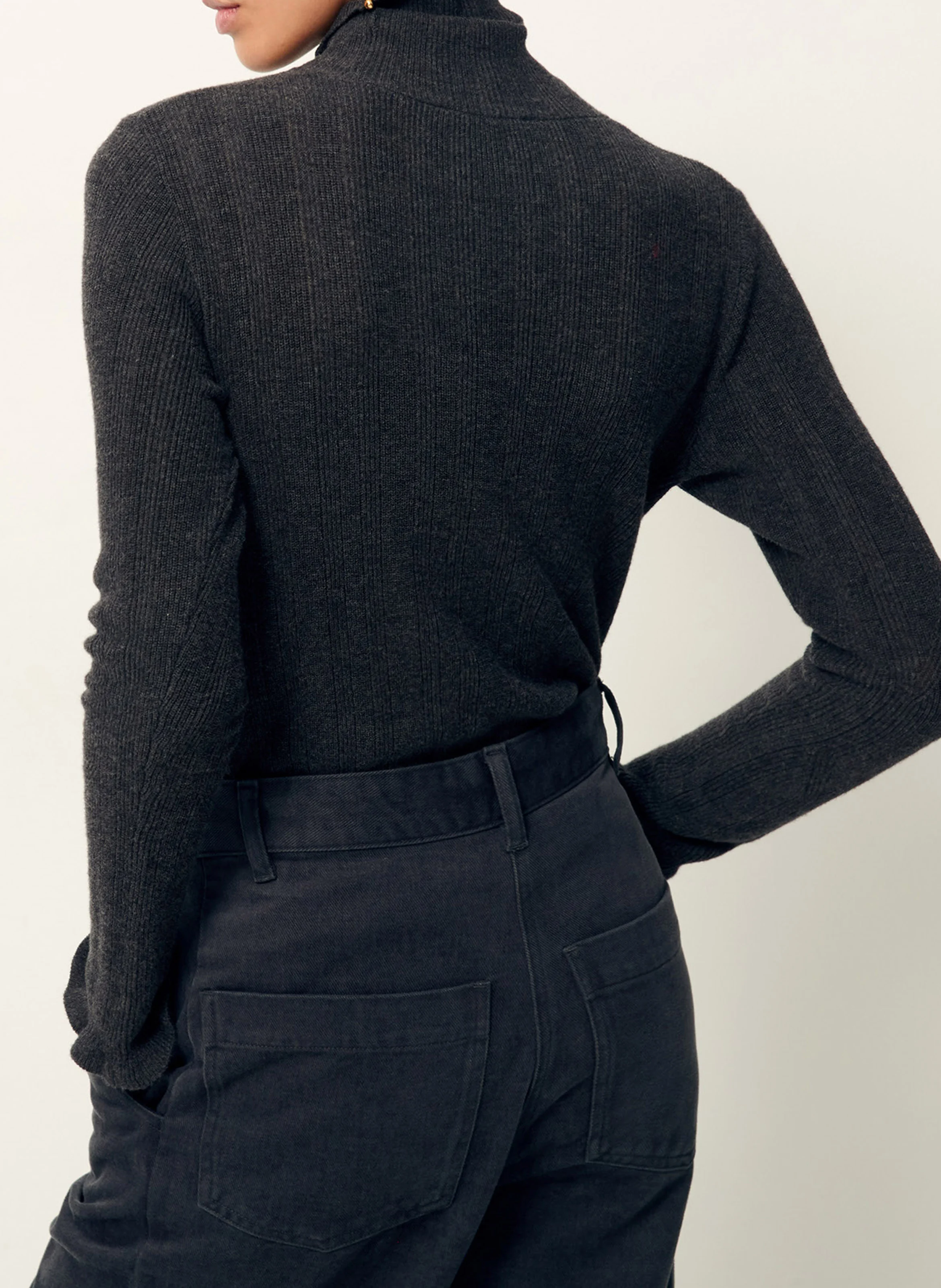 NORTE - Pull col roulé ajusté en coton mélangé | Gris