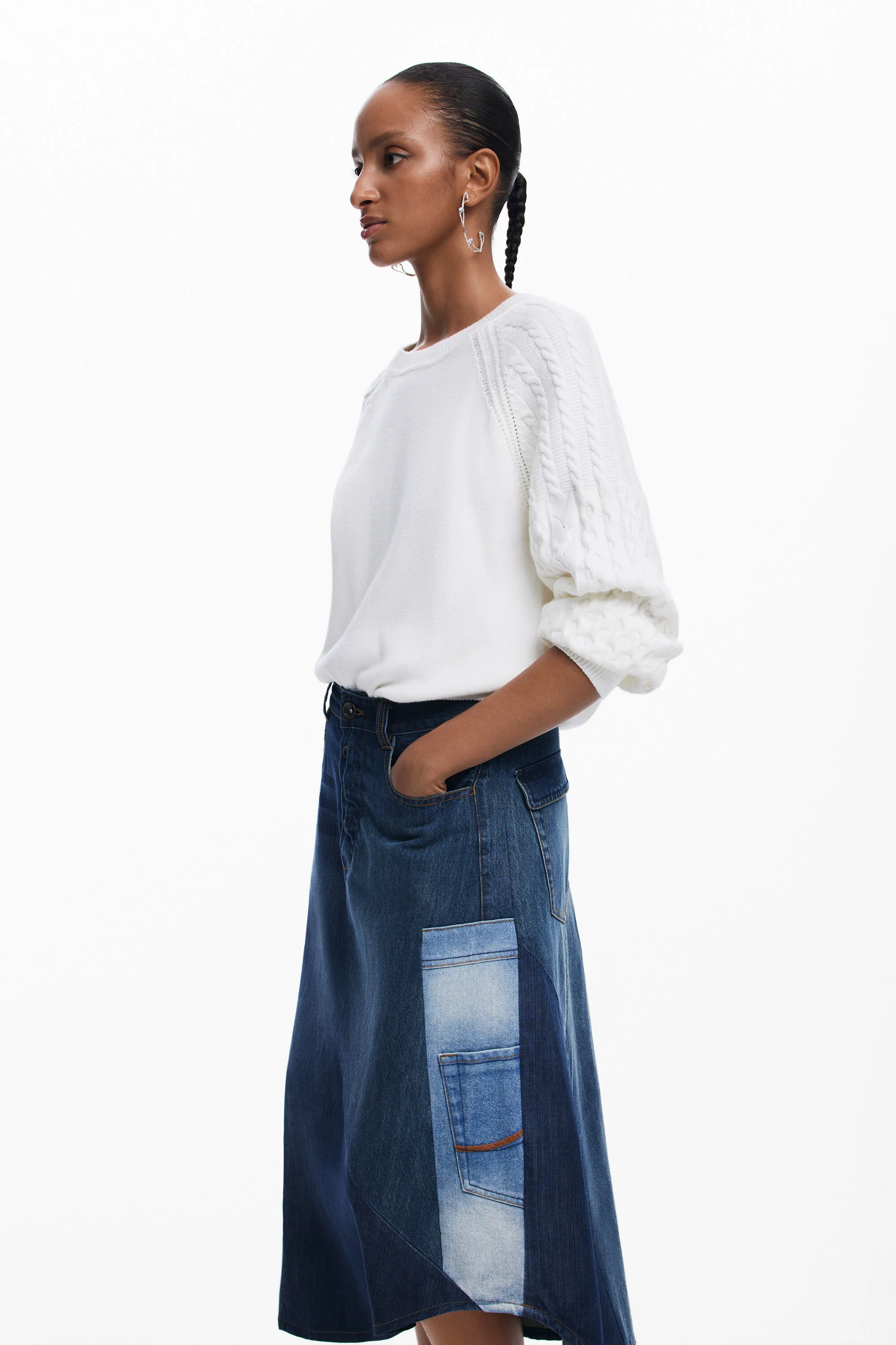 Falda denim patchwork