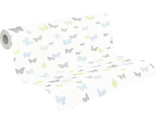 Vliesbehang 36933-3 Aantrekkelijke vlinders blauw groen wit