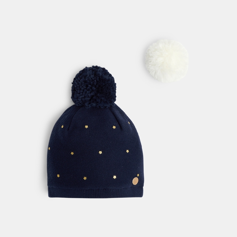 Bonnet étoilé à pompon interchangeable bleu fille