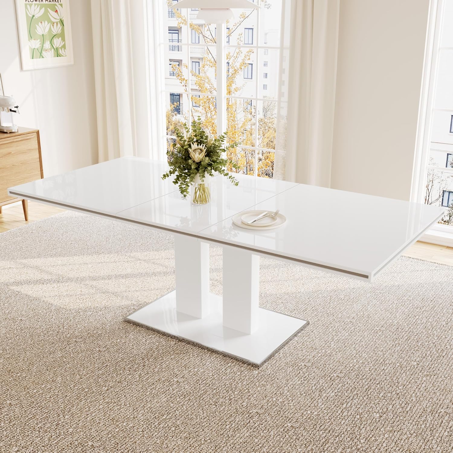 JIEXI Tisch Ausziehbar Moderner Esstisch, Rechteckiger MDF-Küchentisch 160-200cm, Esstisch mit Stabiles Untergestell, für 6-8 Personen, Küche, Wohnzimmer, Büro, Kleiner Raum