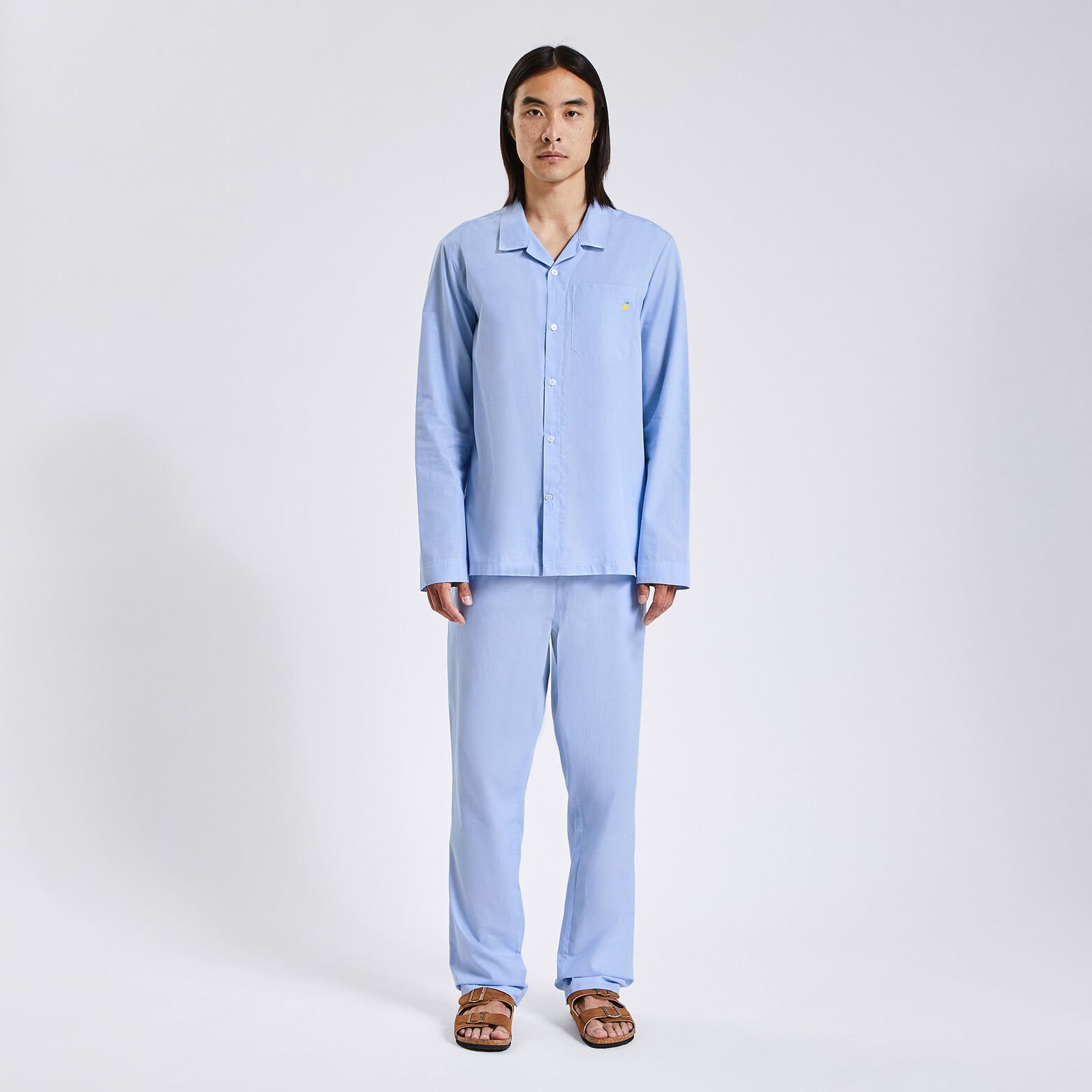 Pyjama chemise et pantalon Bleu clair