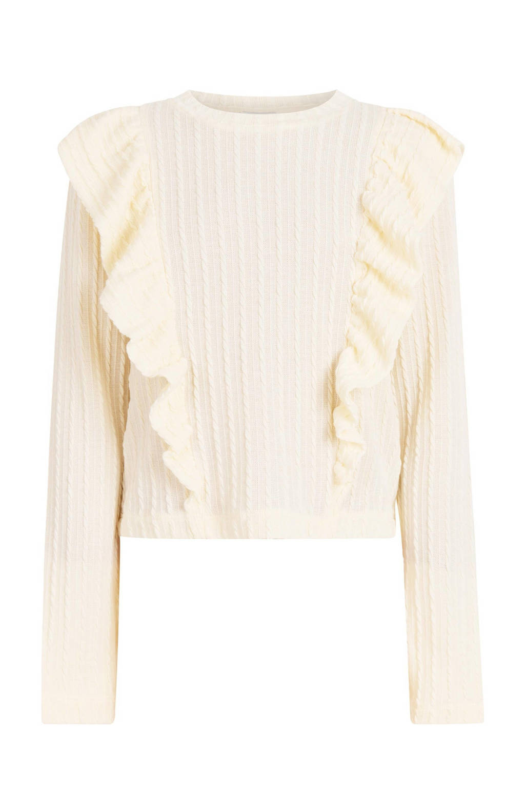Shoeby gebreide longsleeve met ruches ecru