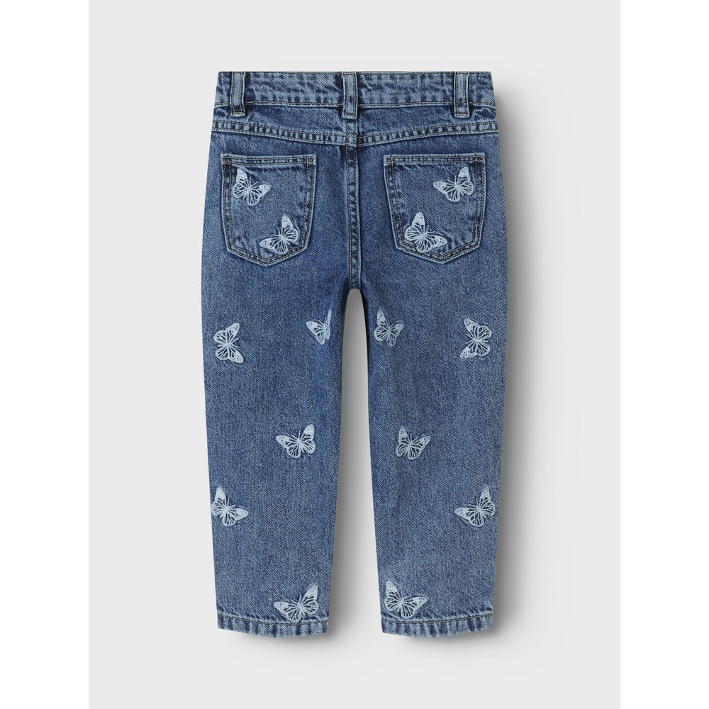Køb Name It Medium Blue Denim Butterfly Bella Mom Embroidery Jeans