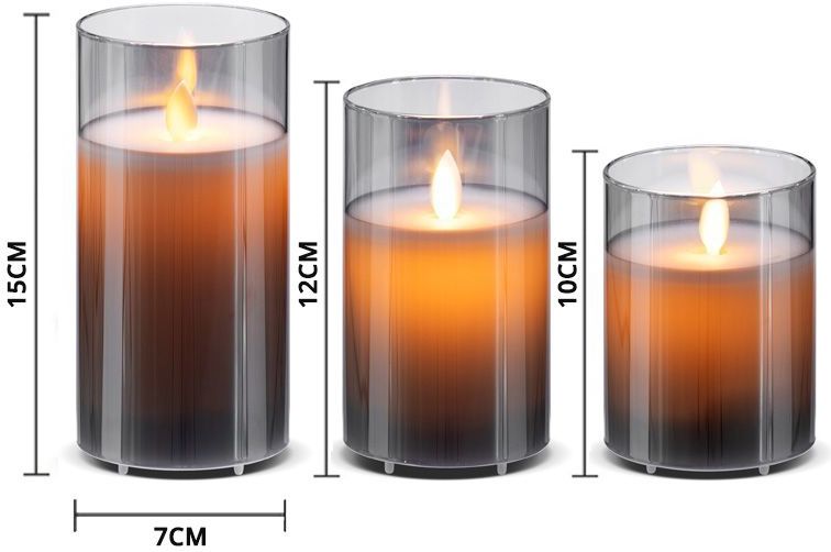 Stijlvolle set van 3 oplaadbare LED-kaarsen met glas - 2 sets