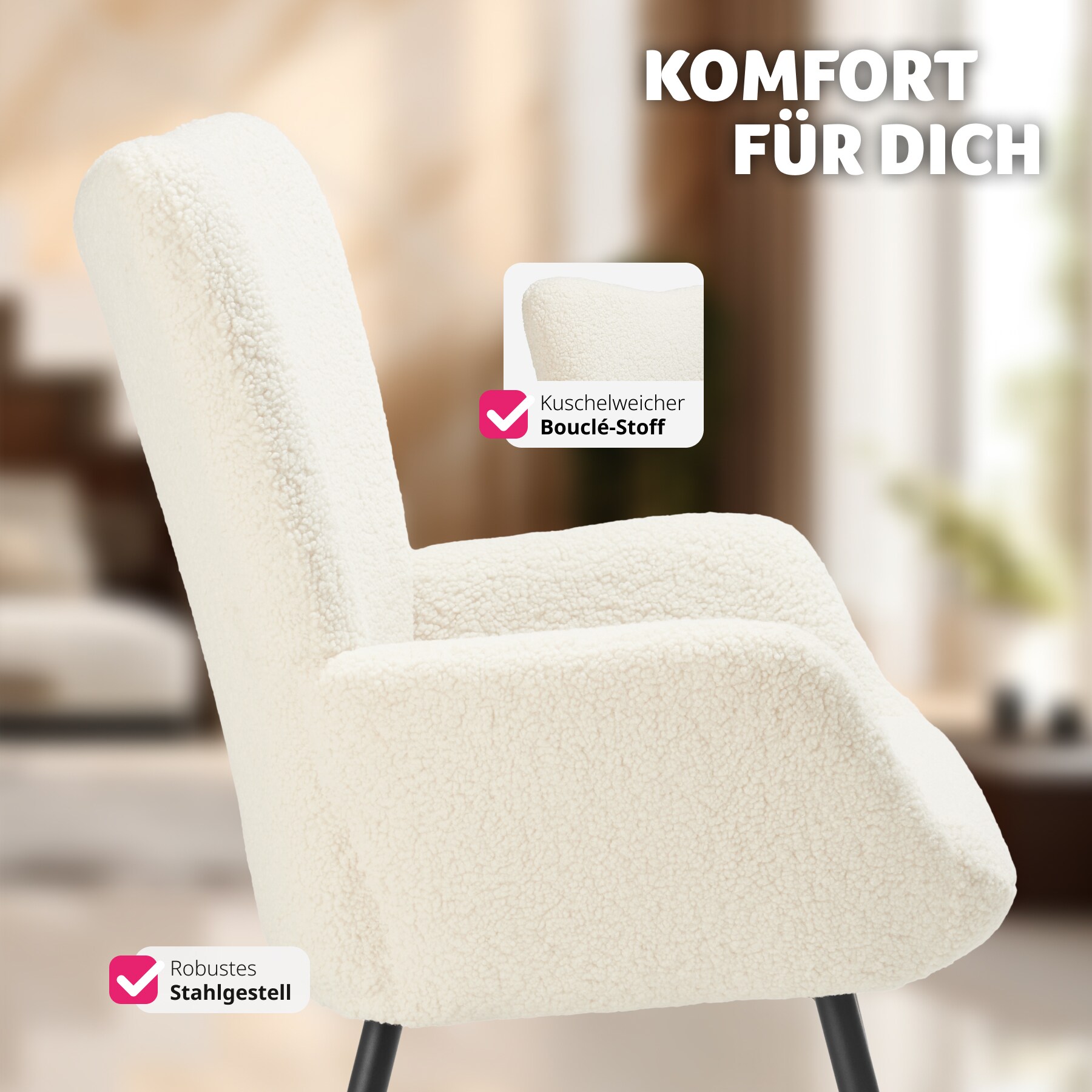 tectake® Sessel, gepolstert, runde Stahlbeine, 72 x 76 x 100,5 cm