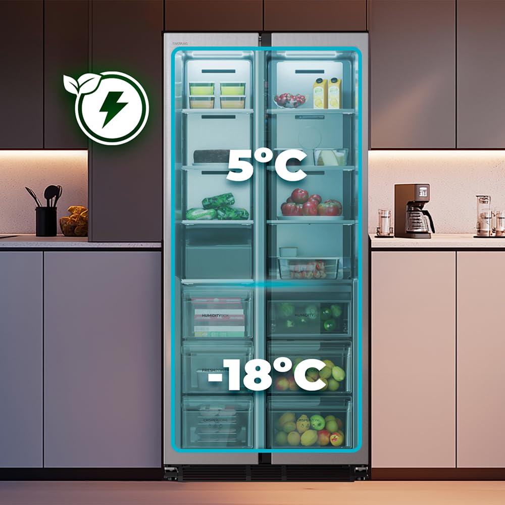 Cecotec Réfrigérateur américain Bolero CoolMarket SBS 436 SBI Inox E. Réfrigérateur américain inox, 436L, Total No Frost, Inverter Plus, MultiAirFlow,