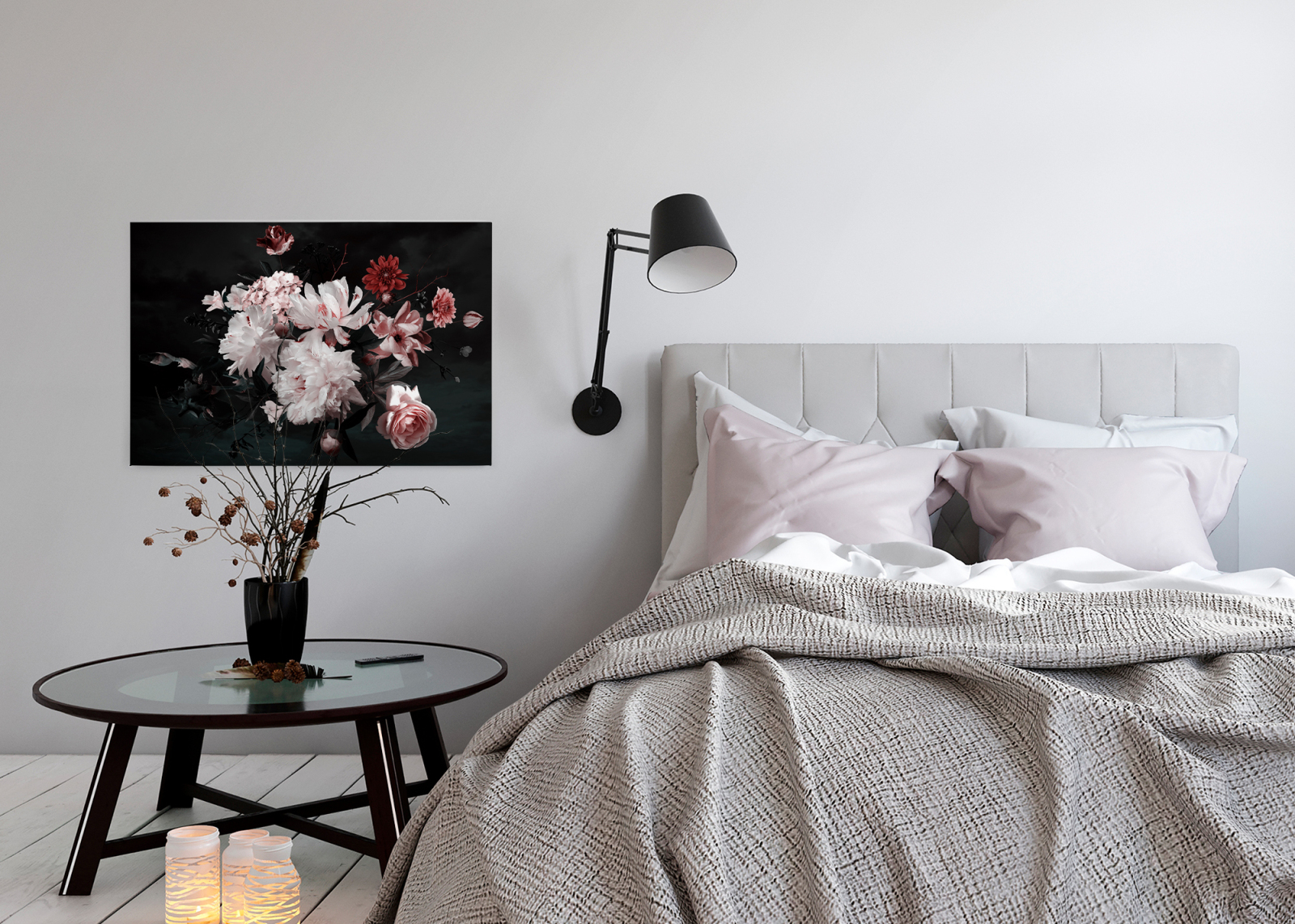 Leinwandbild BLUMEN - weiß-rosa -90x60 cm