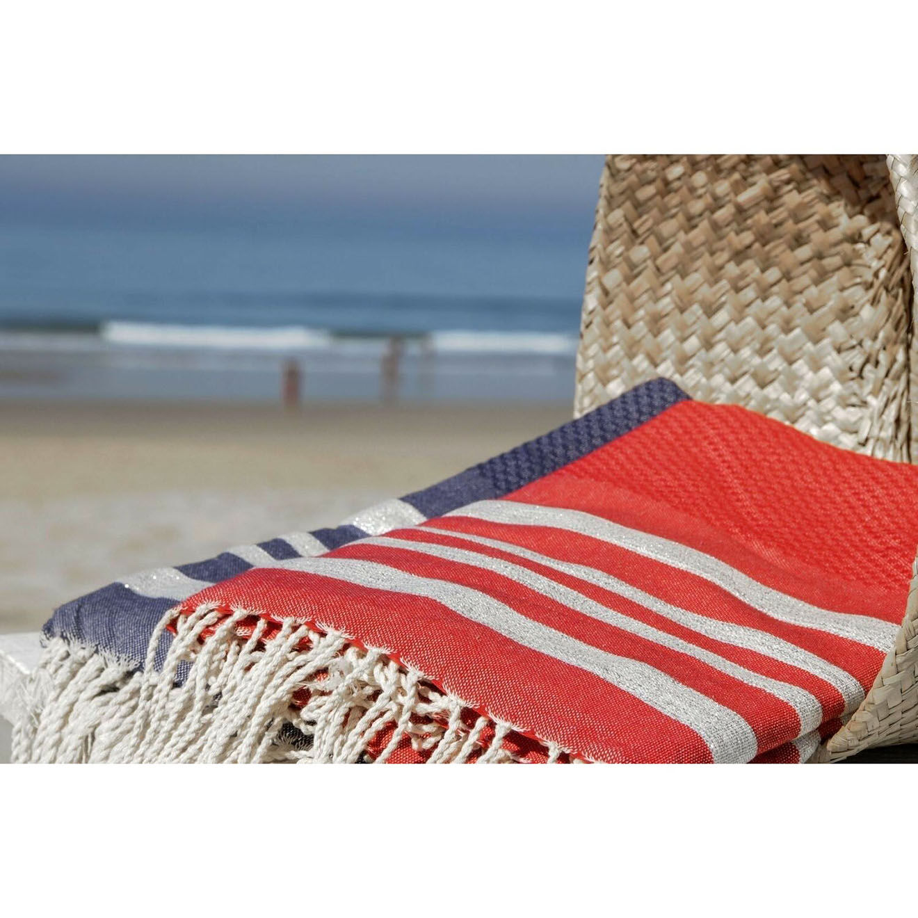 Febronie Fouta Nid d'abeille Hamptons Lurex rouge/argenté - 100x200 cm