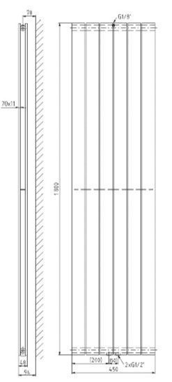 Plieger Cavallino Retto designradiator verticaal dubbel middenaansluiting 1800x450mm 1162W wit