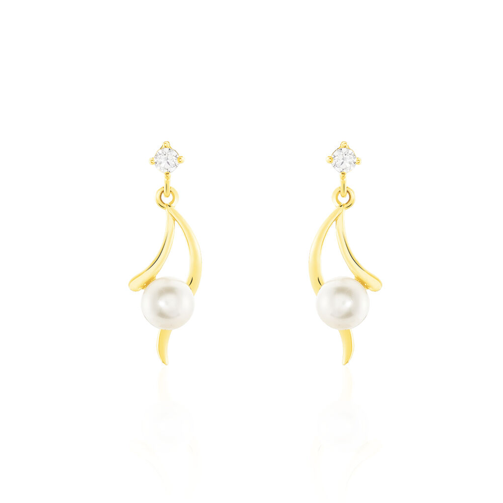 Boucles D'oreilles Pendantes Orientale Or Jaune Perle De Culture