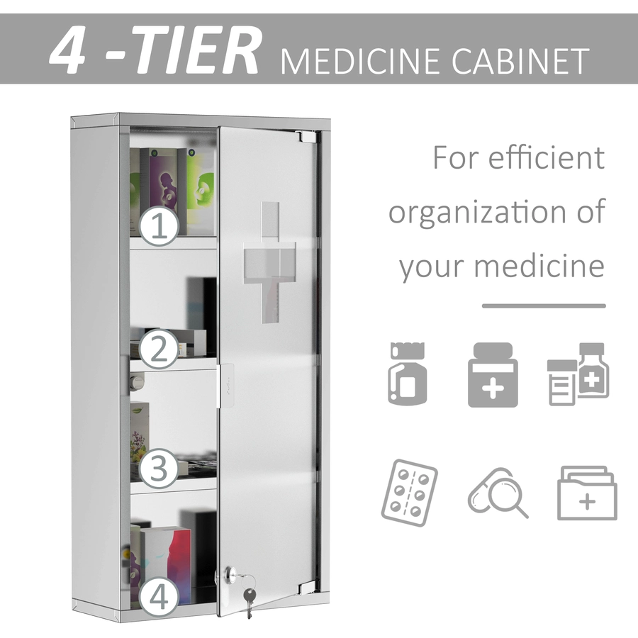 HOMCOM Medizinschrank mit 4 Fachböden silber