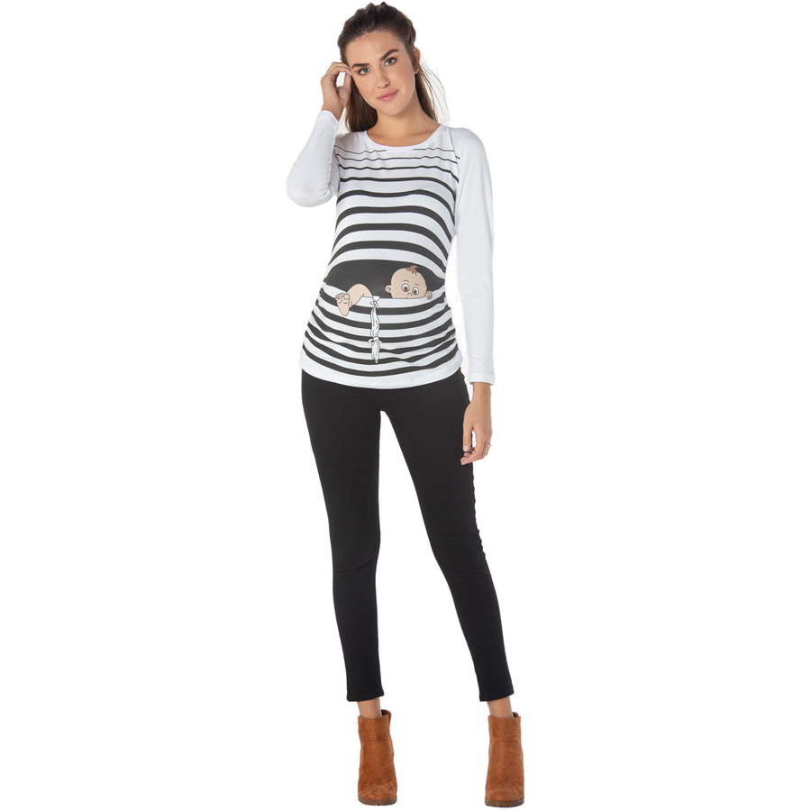 M.M.C. Umstandslangarmshirt Baby Flucht mit Motiv Weiß