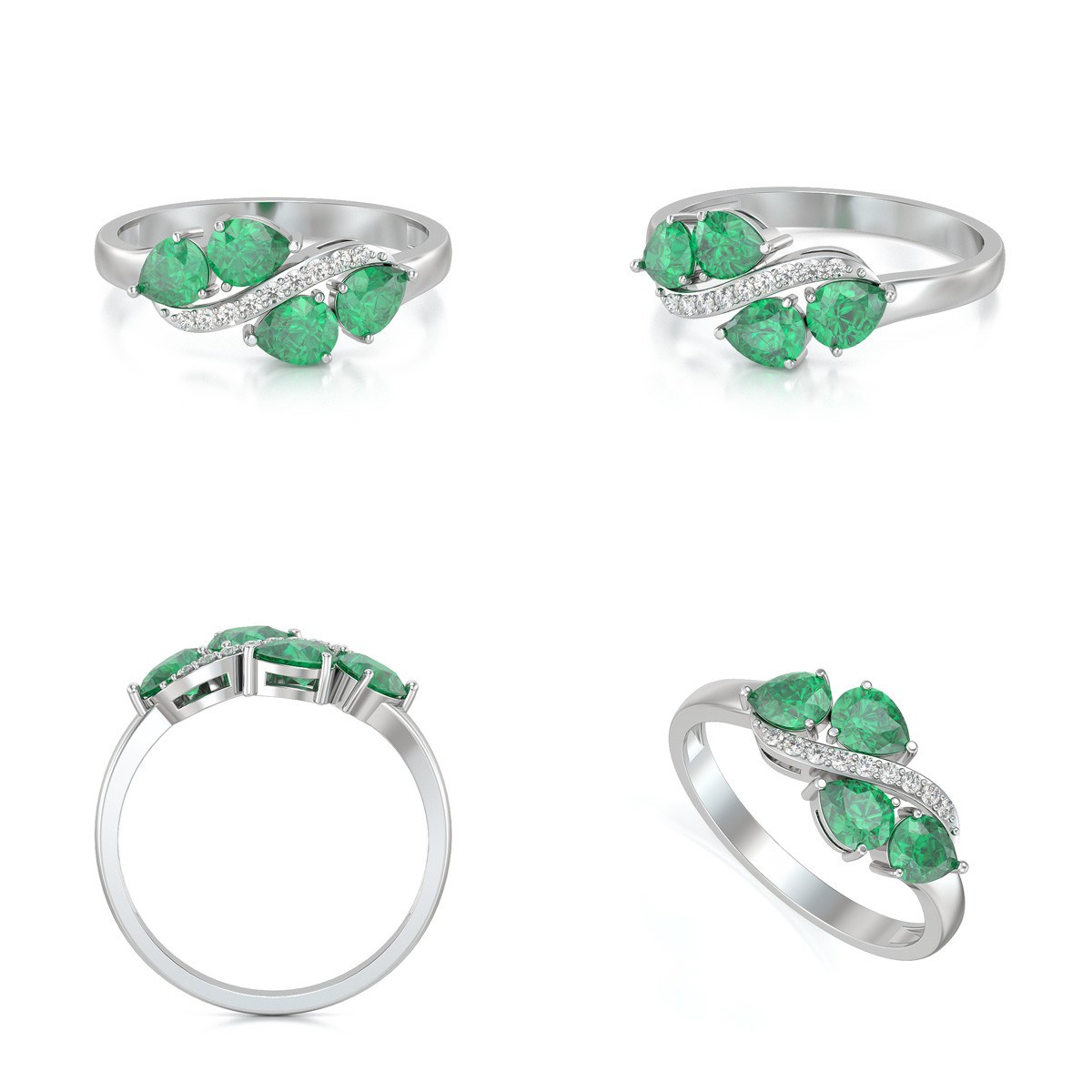 Bague ADEN Or 585 Blanc Emeraude et diamants 2.414grs
