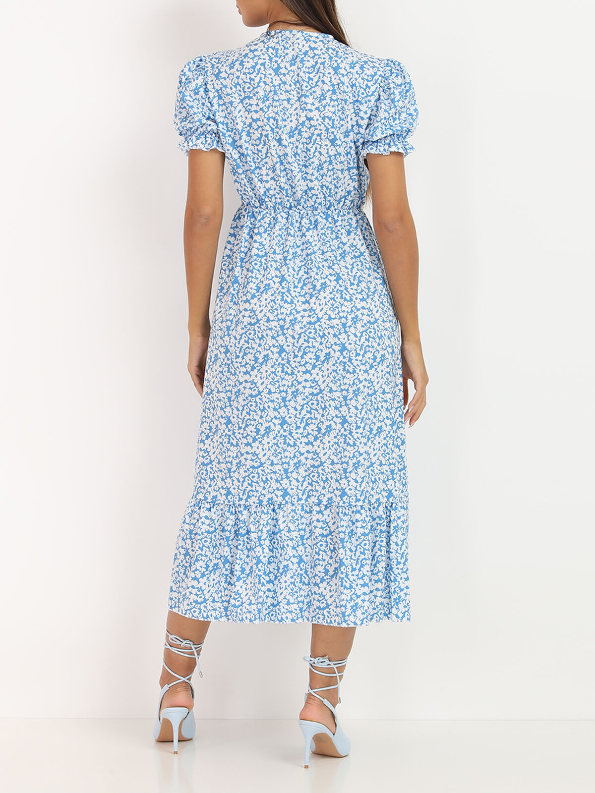 Robe fendue à imprimé floral- Bleu clair