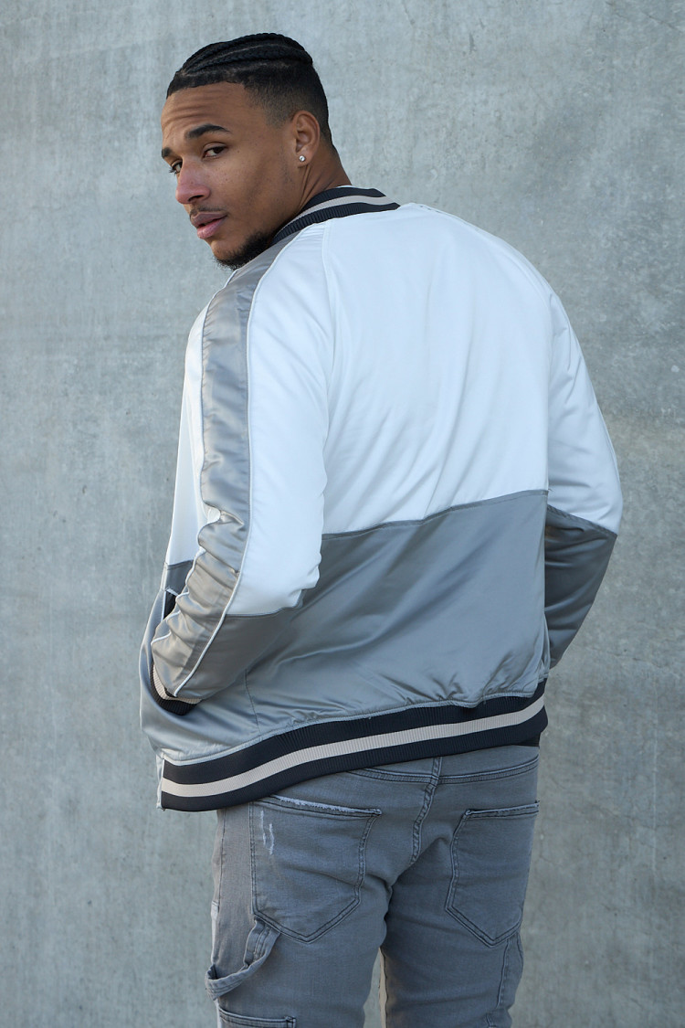 Bomber gris tricolore satiné
