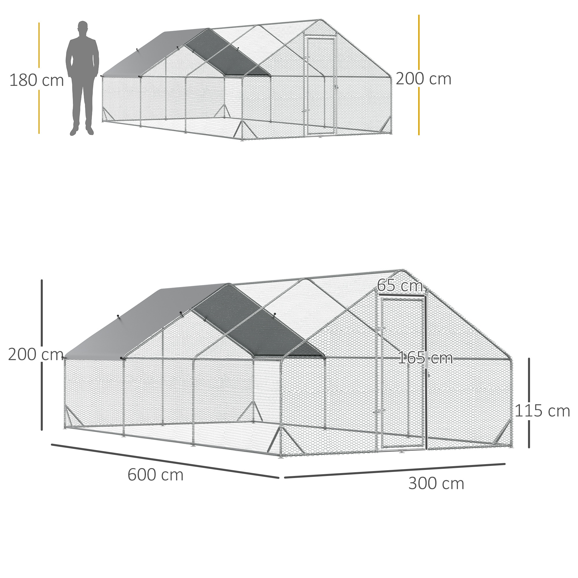 PawHut Hühnerstall mit Plane bunt 300L x 600B x 200H cm