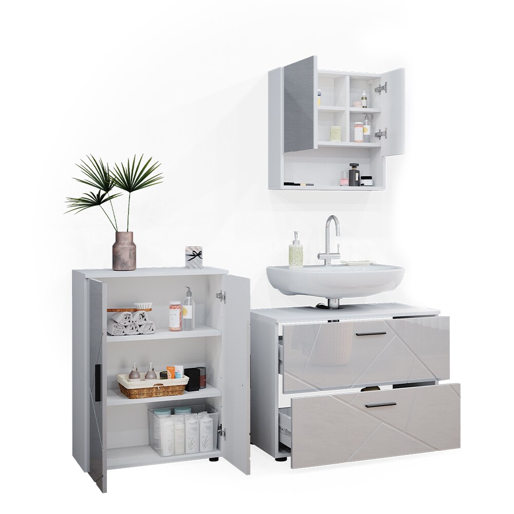 Vicco Badmöbelset Unterschrank Spiegelschrank Badschrank Irma Weiß Hochglanz Badmöbel