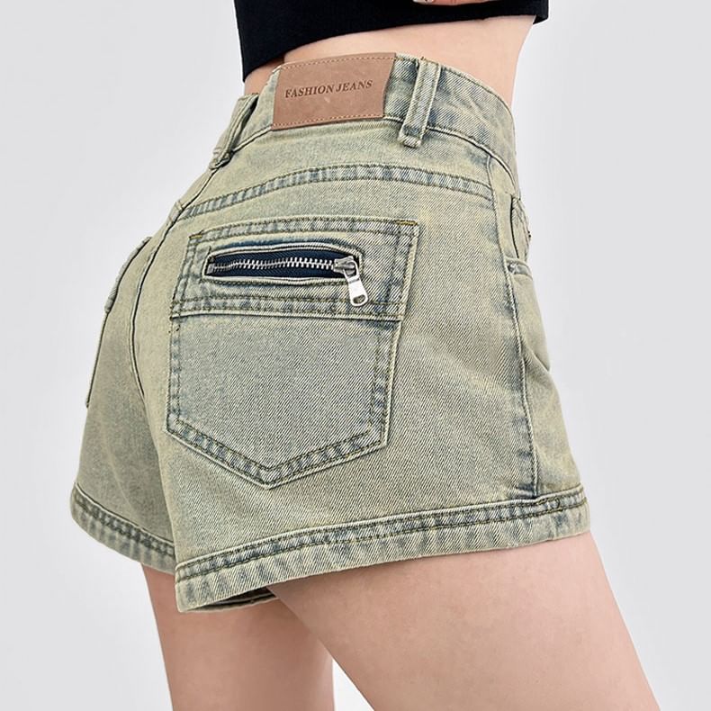 Okalpis - Low Rise Washed Wide-Leg Denim Shorts