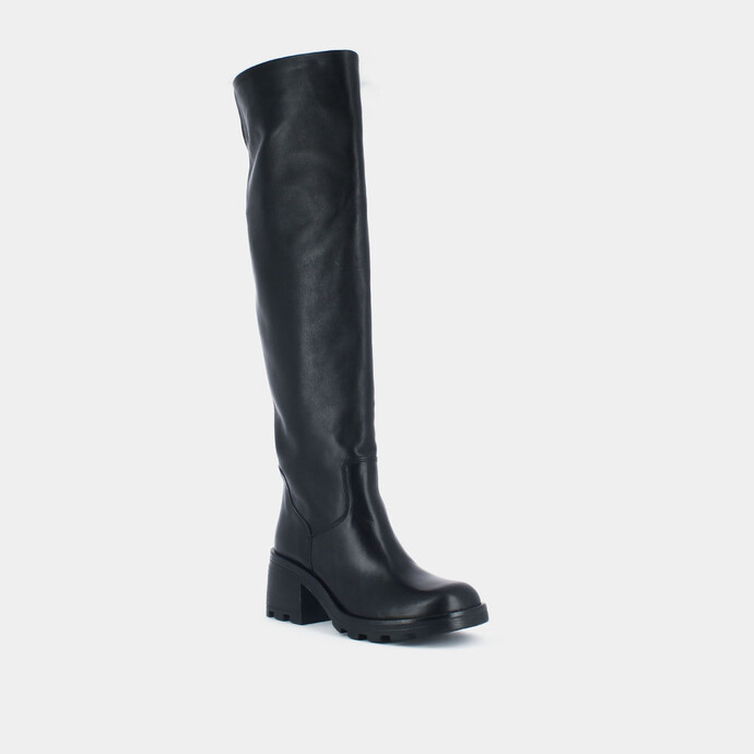 Bottes à talons et semelles crantées  en cuir noir