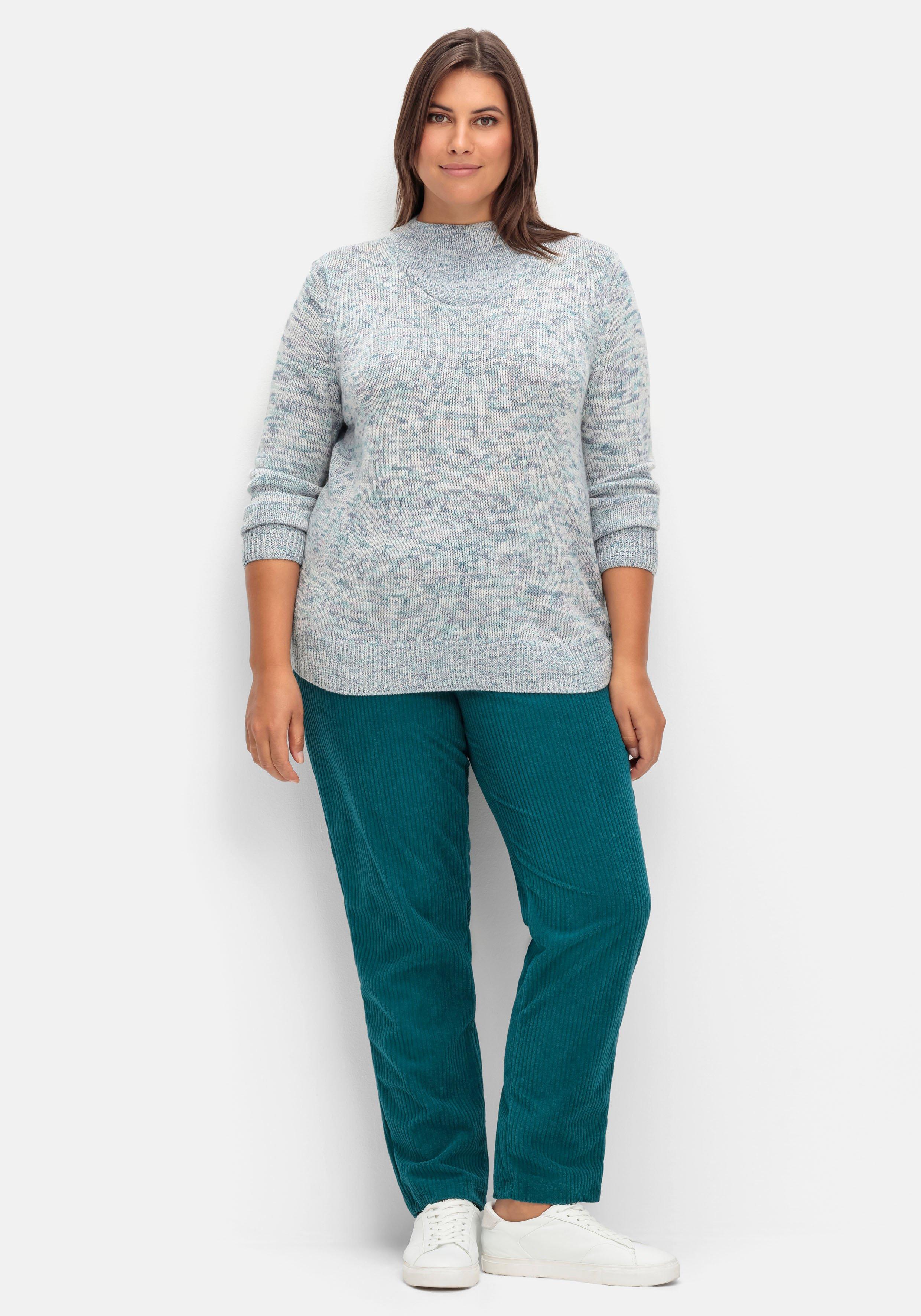 Melierter Strickpullover mit V-Einsatz