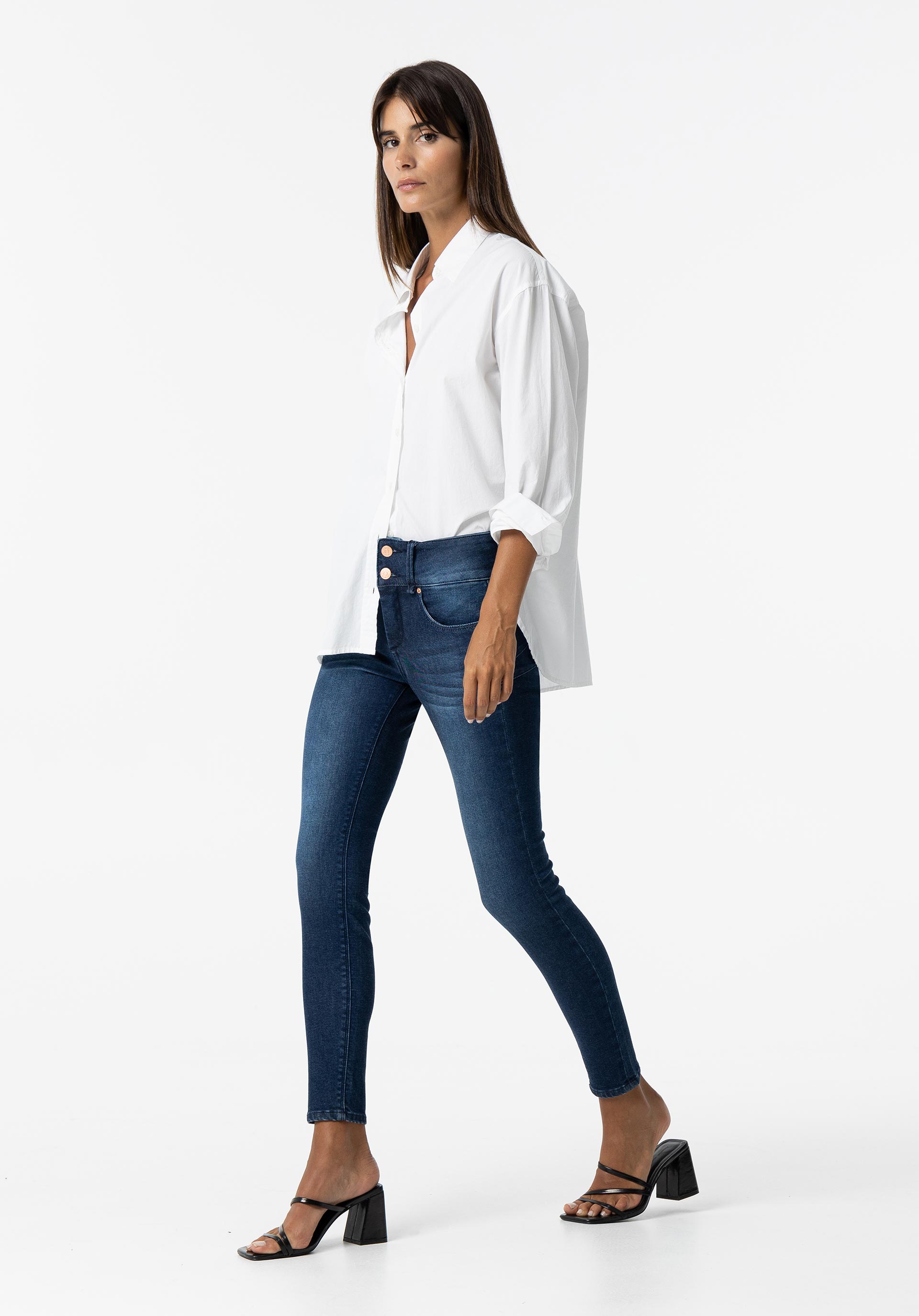 Jeans Double-up Skinny Cintura Alta Térmicos