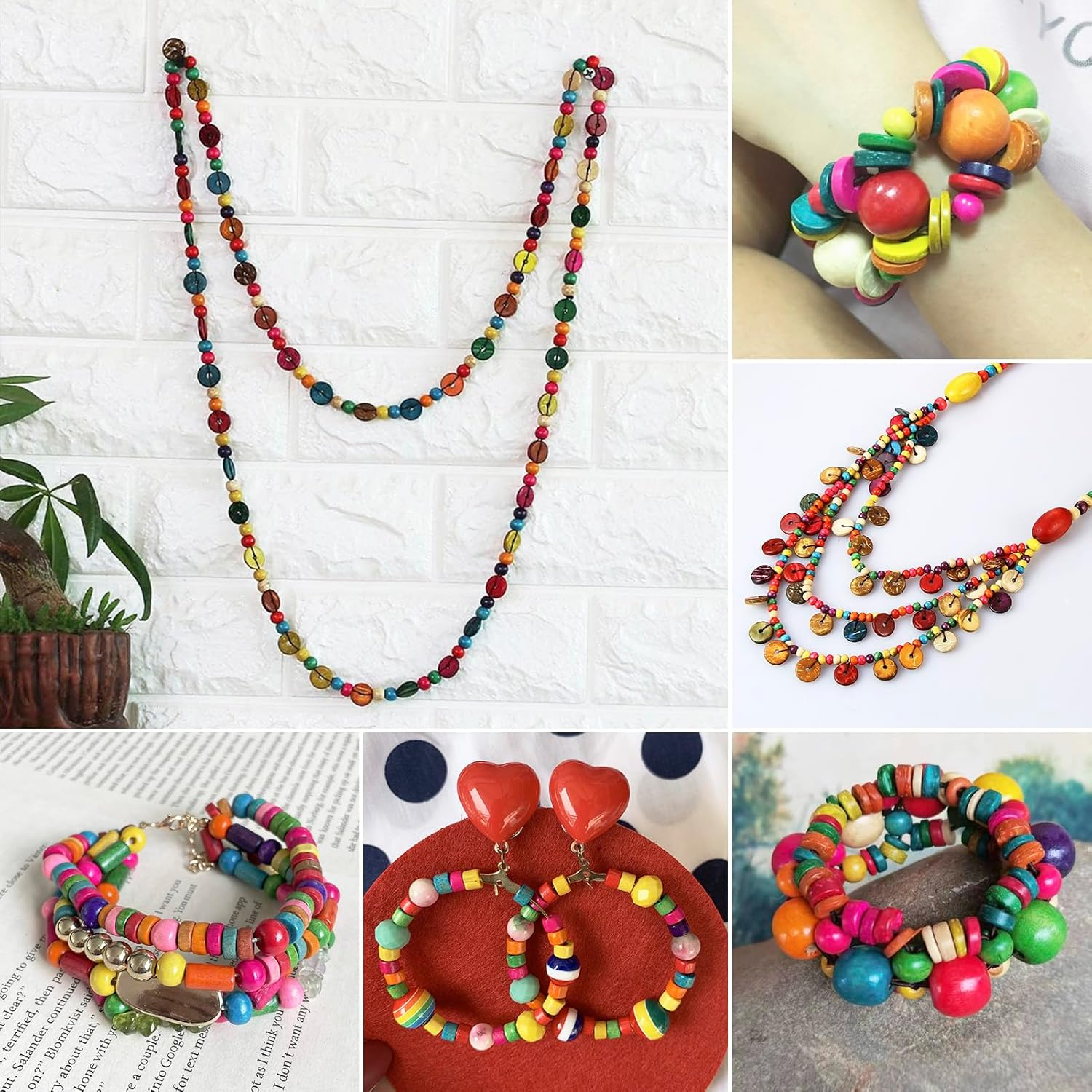 (100er Set) 9mm Flache Kokosnuss Holz Perlen DIY Bastel Schmuck Zwischenperle für Armband / Kette - Bunt