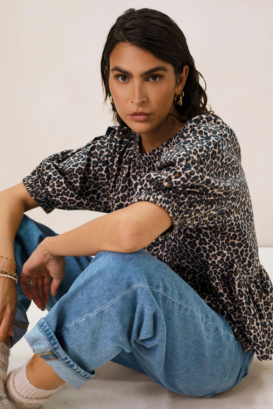 Bruine top met leopard print