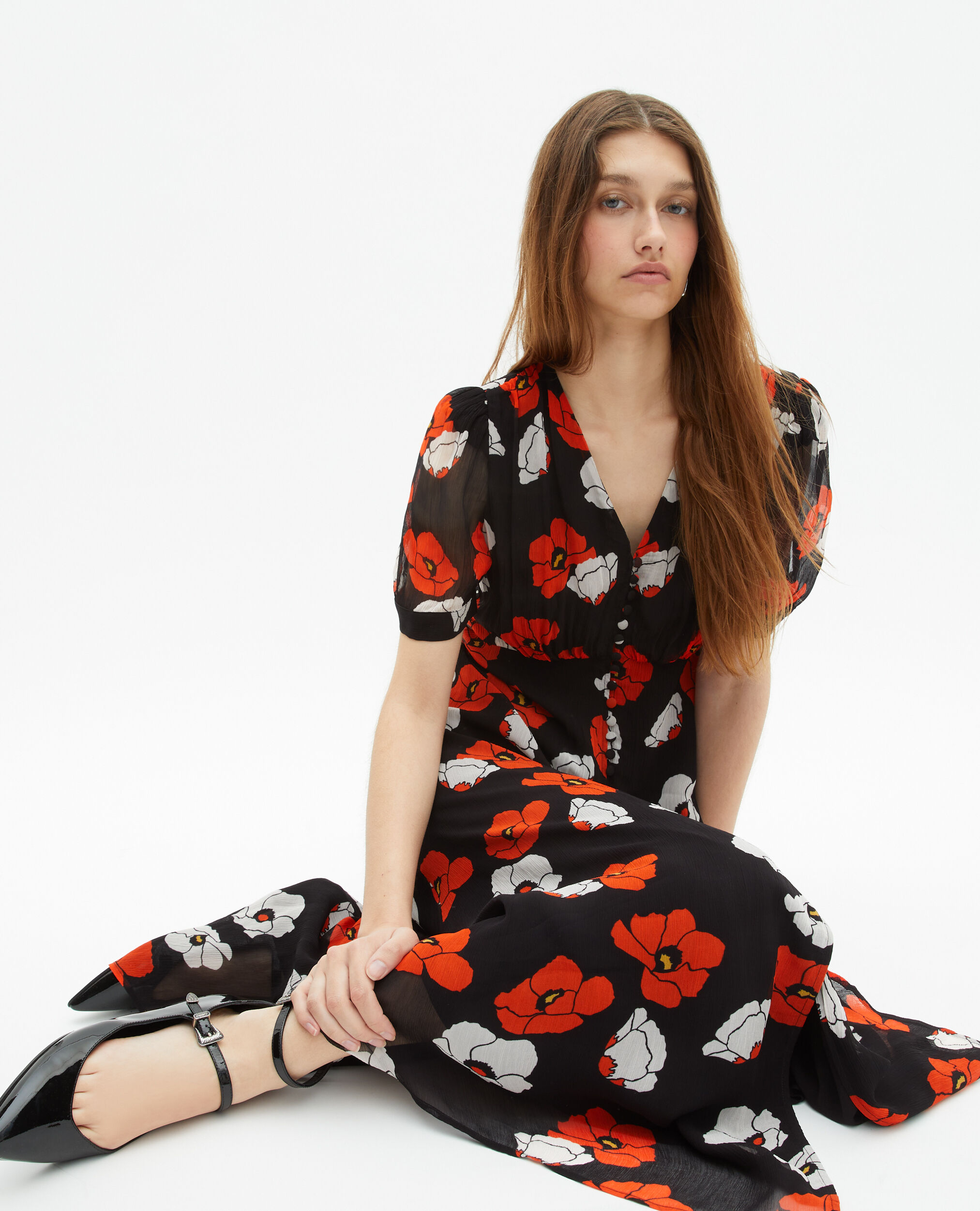 Robe longue imprimé fleuri noire