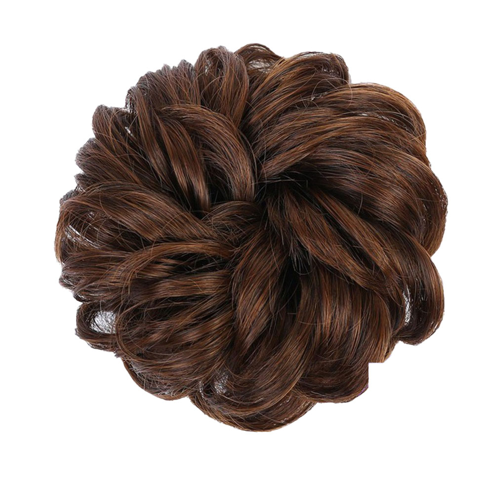 (Ø15cm) Kunsthaar Donut Haargummi Extensions Curly Band - Dunkelbraun