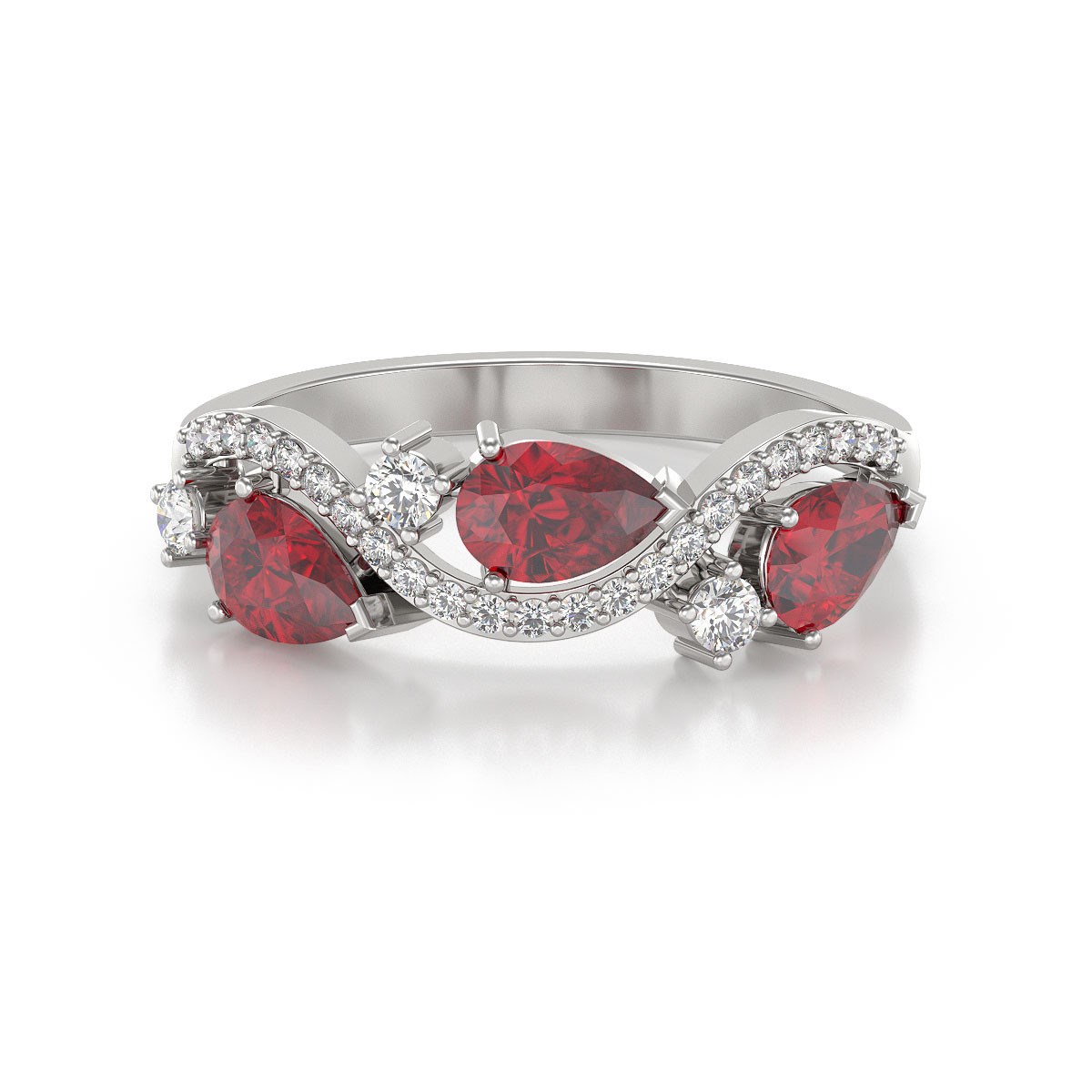 Bague ADEN Or 585 Blanc Rubis et diamants 2.51grs