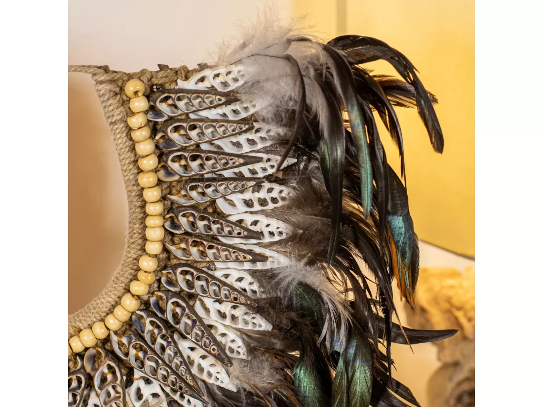 Now's Home - Collier Noir En Plumes Et Coquillages Noirs 40x10x45 Cm Papua