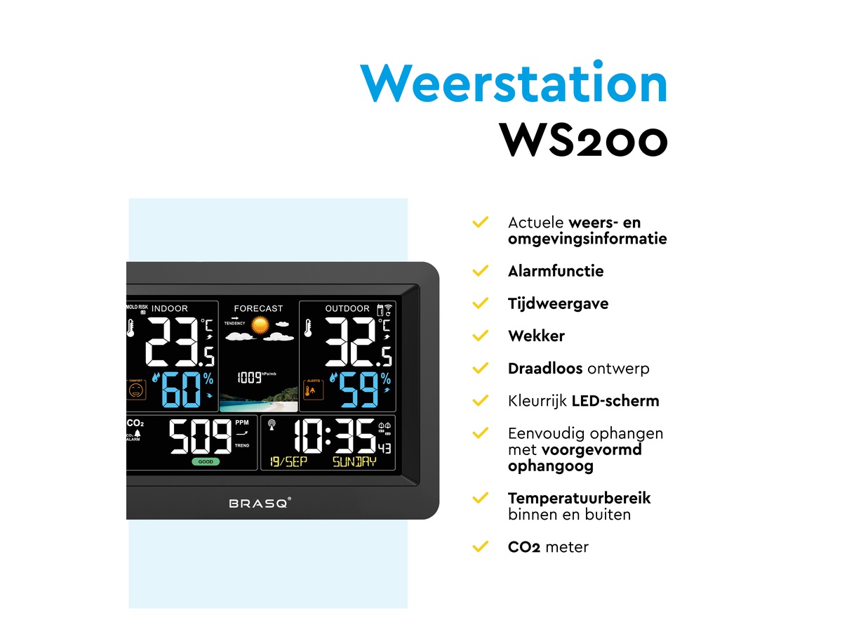 BRASQ CO2 Binnen en buiten Weerstation - Black